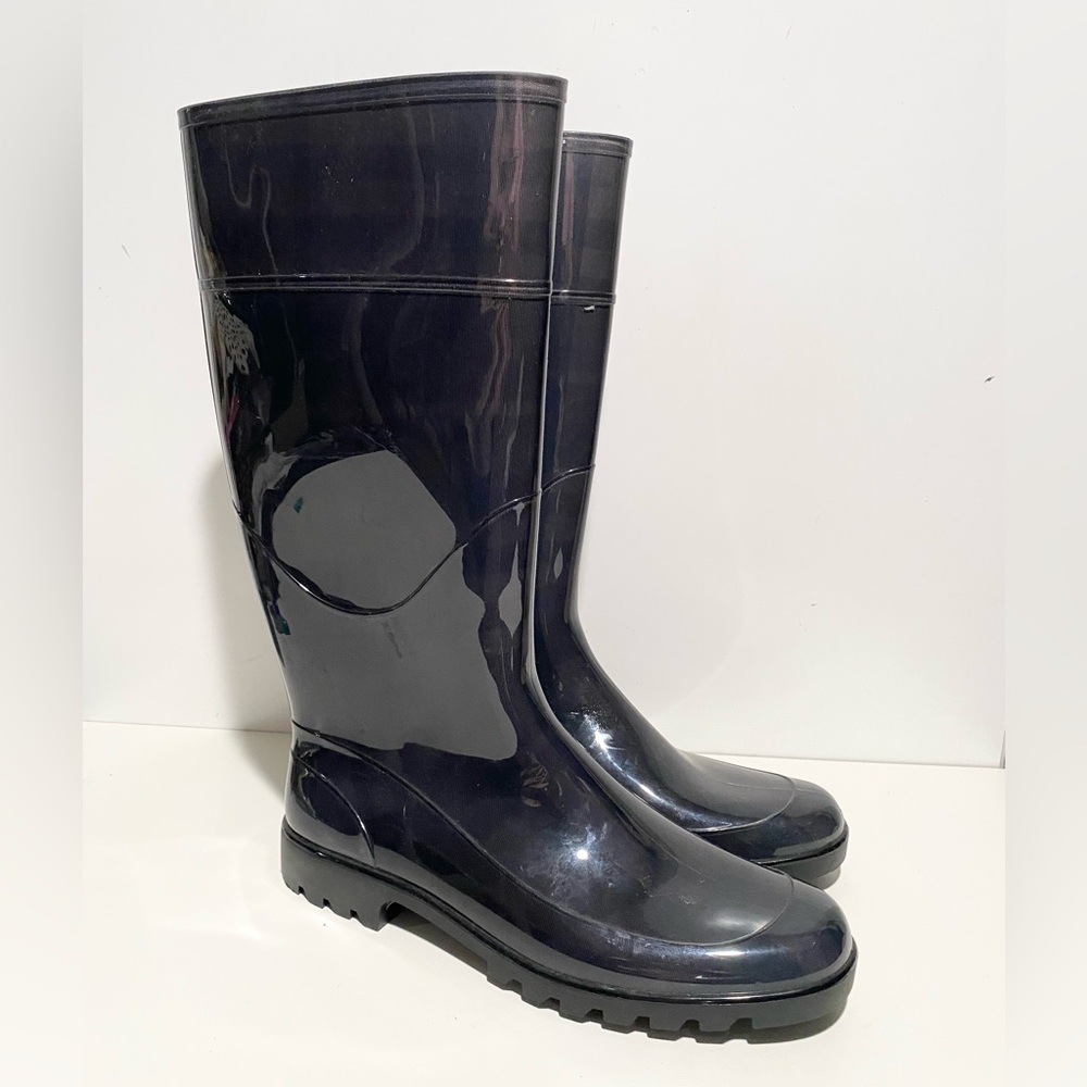 Burberry Men’s Classic Tall Rain Boots Black Glossy Subtle‎ Nova Check 13